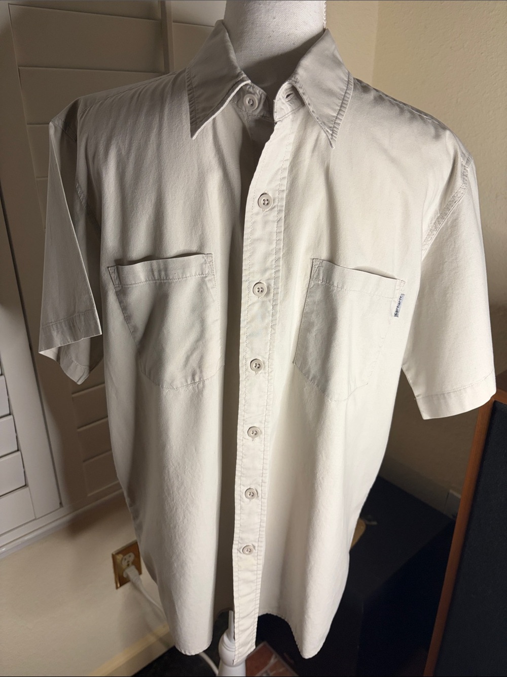 🩶🚶‍♂️Carhartt Gray Cotton Short Sleeve Button Down Shirt W/ 2 Pockets Sz L